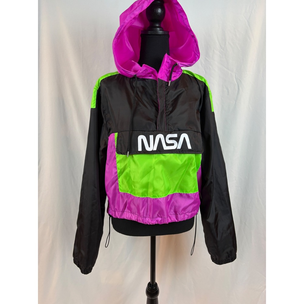 Chemistry NASA Windbreaker Jacket Womens Large Colorblock Neon Astronaut